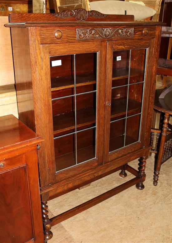 1920s oak and leaded china display cabinet